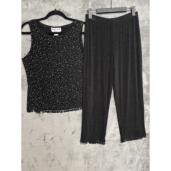 Ronni Nicole Pants - Vintage Ronni Nicole 2pc Knit Shell & Crop Pants Sz 8P Black Polka Dot